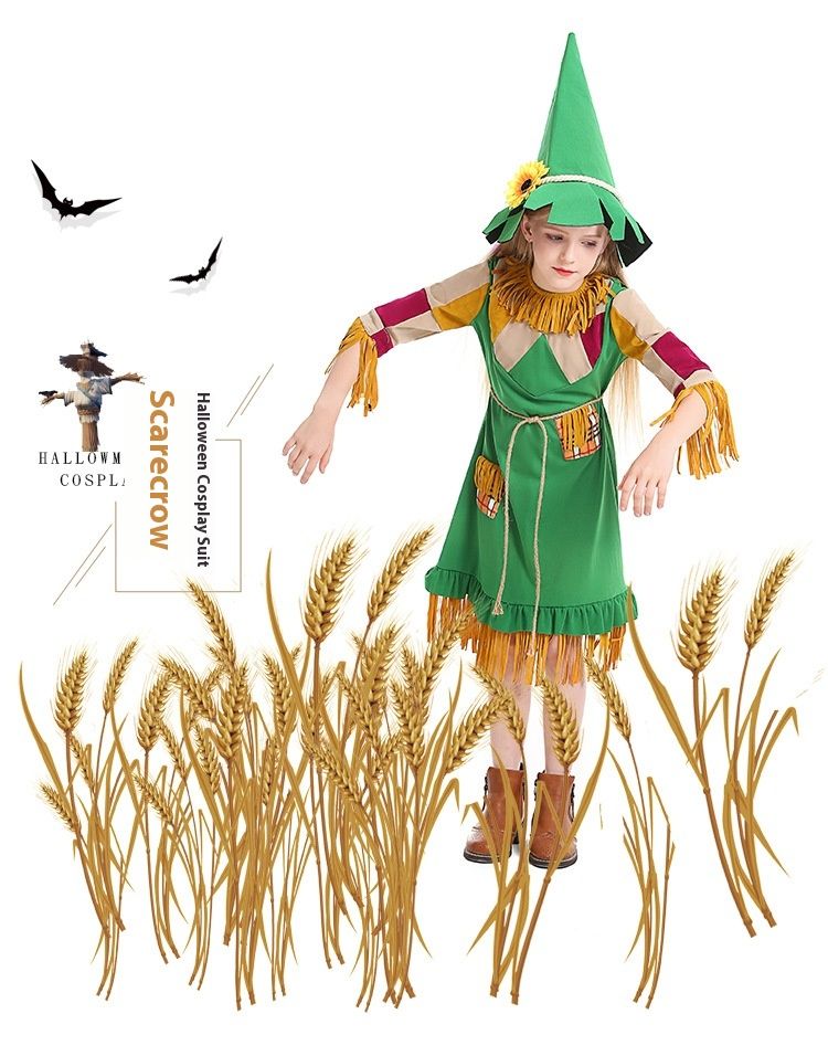 Lihavõtte- ja halloweeni-lasteriided, rohelise tutiga tüdrukute nukukleit, hernehirmutise kleit_voghion.com