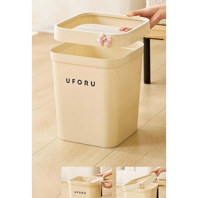 Cestino per la carta quadrato carino per uso domestico, grande capacità, di tipo aperto, per soggiorno, bagno, cucina, con pattumiera ad anello._voghion.com