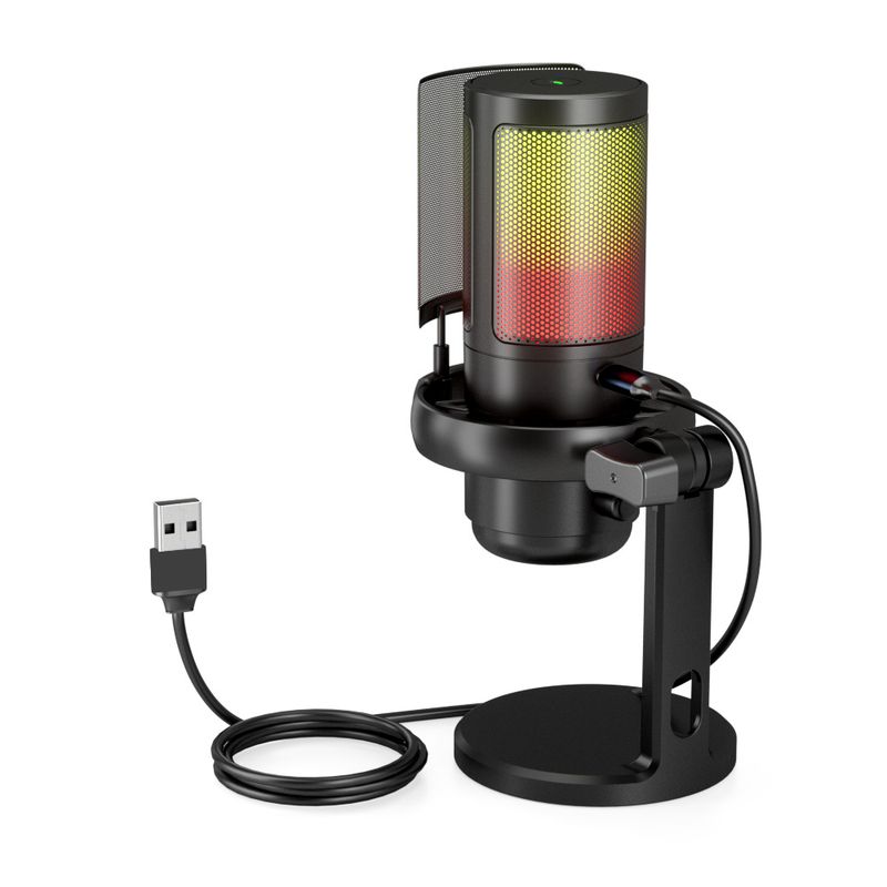 USB mikrofon za snemanje in pretakanje na računalniku, izhod za slušalke in gumb za izklop zvoka na dotik, mikrofon s 3 RGB načini_voghion.com