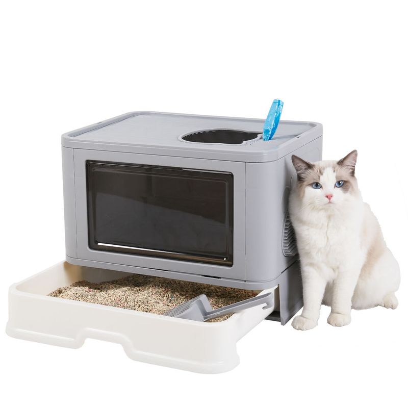 Cat Litter Box Fully Enclosed and Foldable,Top Entry Litter Box Storage and Deodorization Easy to Clean Covered Litter Box_voghion.com