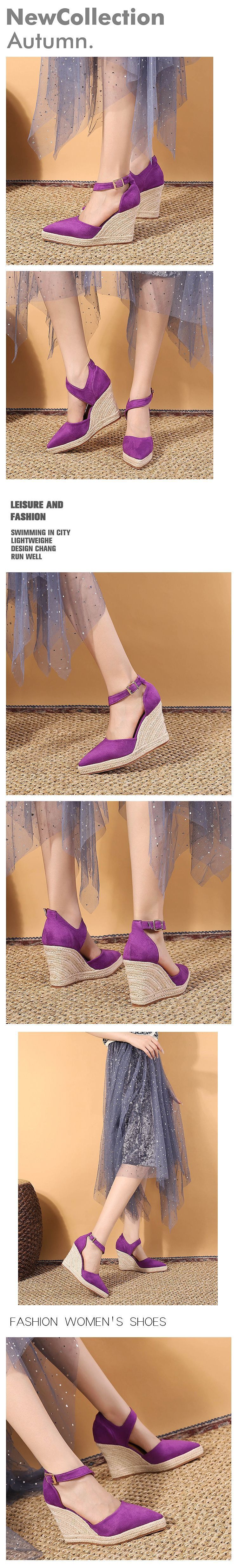 Women's Shoes Spring Pointed Wedge Heel Single Shoes Thick Bottom High Heel Hollow Women's Shoes Straw Braided Rope Bottom Women's Shoes_voghion.com