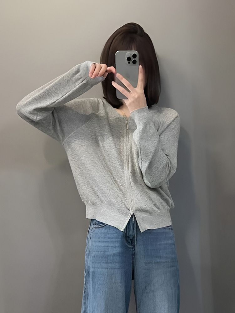 Women's Oversized Zip-Up Knit Cardigan With Dual Zippers - Soft Long Sleeve Casual Sweater For Everyday Comfort_voghion.com