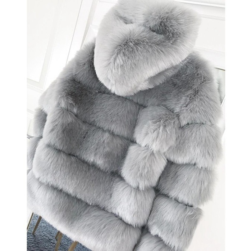Damenmode-Imitat-Fuchspelz-Kapuzen-Damenmantel mit langen Ärmeln_voghion.com