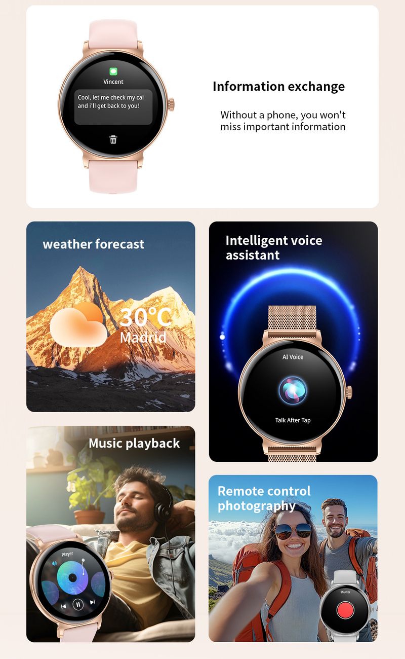 JX523 Smart Watch With Bluetooth Calling, Menstrual Cycle Tracking, Voice Assistant & Fitness Tracking - Pink Silicone Strap_voghion.com