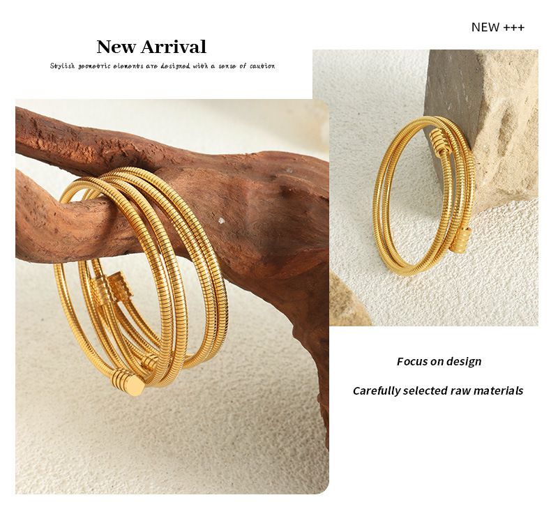 Simple Snake Bone Chain Multi-layer Stacked Fashionable Versatile Titanium Steel Gold-plated Bracelet Jewelry Women_voghion.com