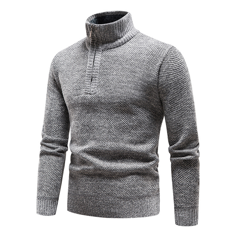 2023 new autumn and winter plus velvet men's large size half turtleneck sweater men's zipper sweater wholesale_voghion.com