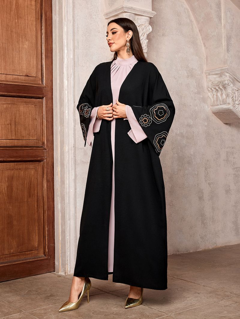 Women's Clothing Open Cardigan Dubai Stitched Color Block Batwing Sleeve Robe Elegant Classy_voghion.com