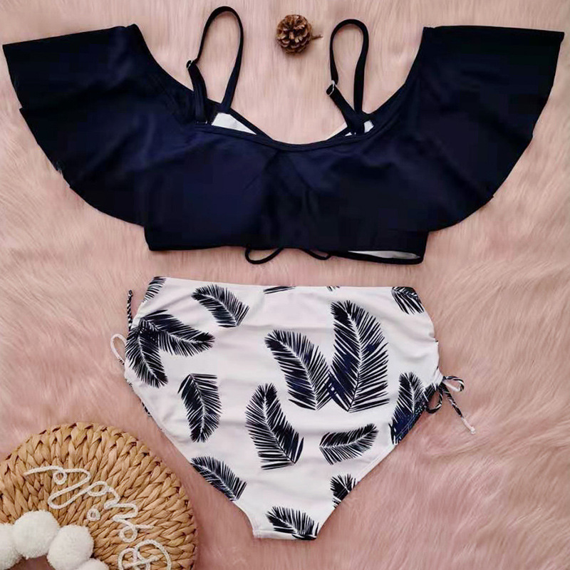 costume da bagno da donna a vita alta con reggicalze monospalla con volant e coulisse di grandi dimensioni diviso_voghion.com