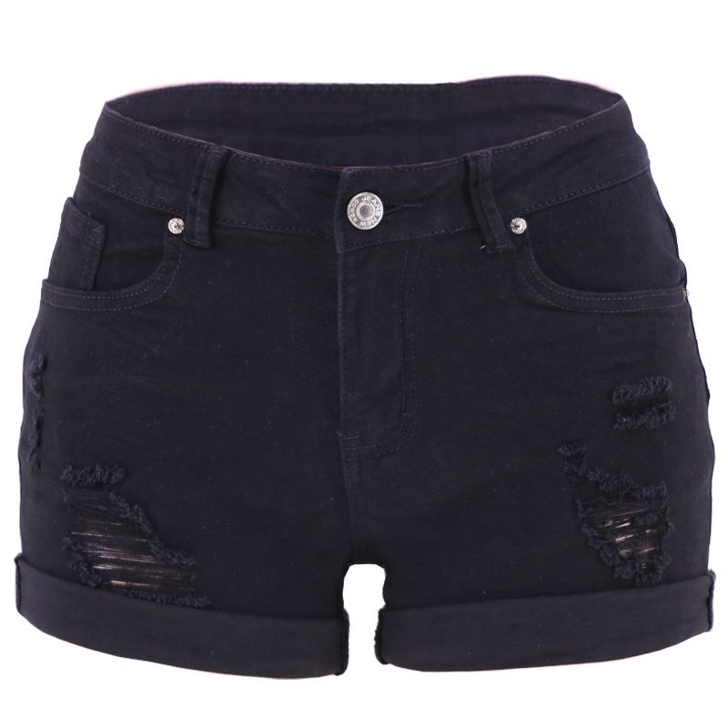 Abbigliamento donna vita alta attillata moda pantaloncini elastici alti jeans donna_voghion.com