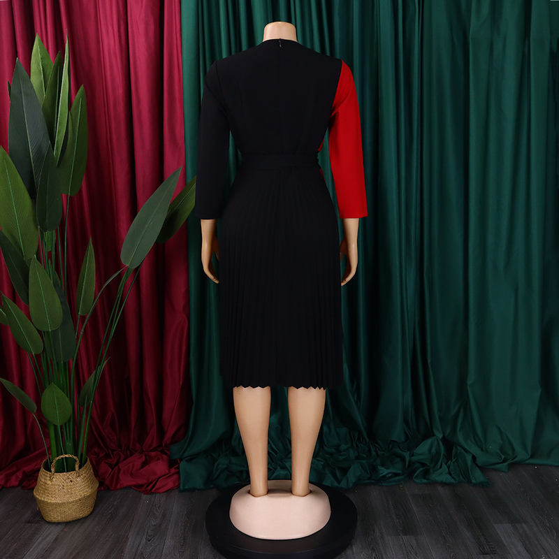 Women's fashion temperament color matching strap pleated skirt elegant_voghion.com