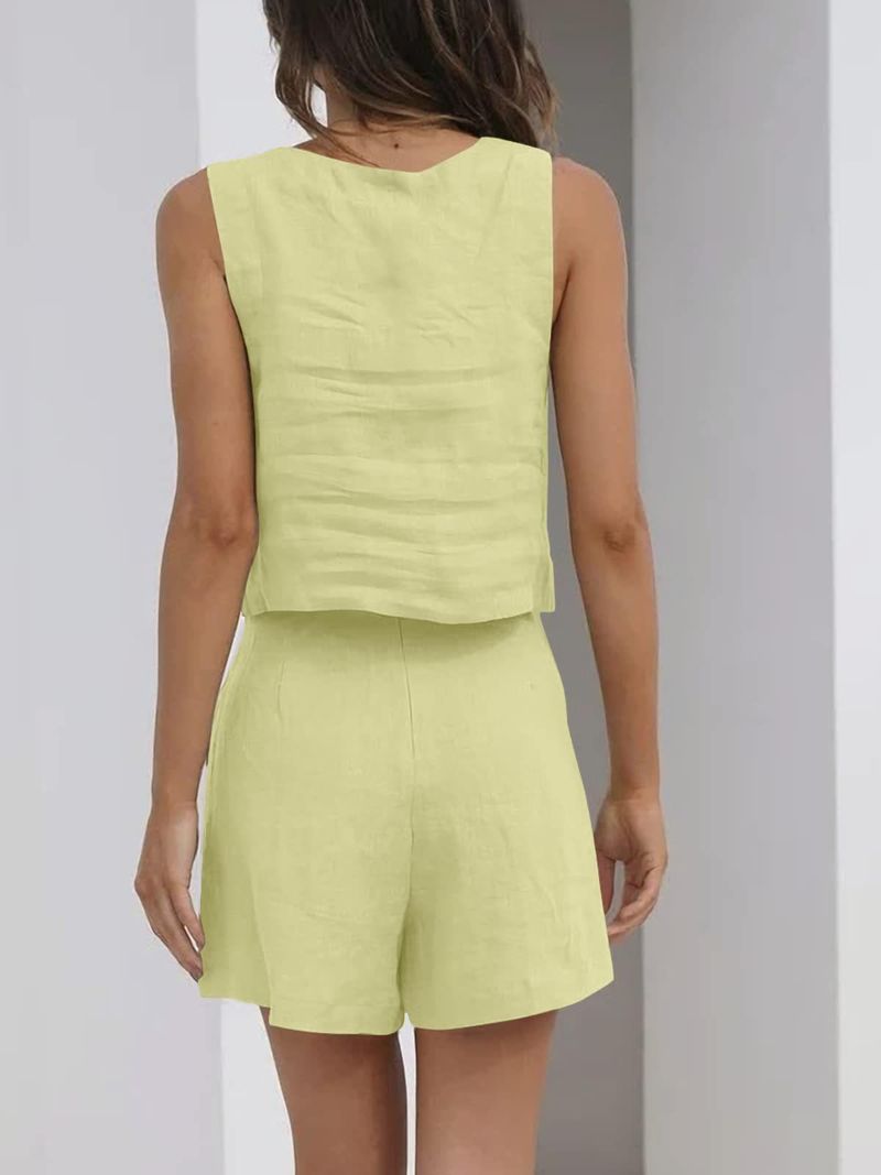Short Sets Womens 2 Piece Matching Outfits Trendy Sleeveless Loose Comfortable Shirts Elegant Formal Party Business Clothing_voghion.com
