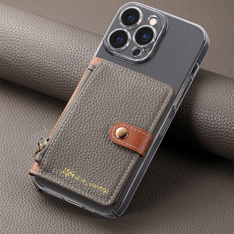 Capa para celular TechGlobe Lychee com aba articulada, borda oleada, cor sólida, zíper, adesivo na parte traseira, compartimento para cartões e porta-moedas._voghion.com