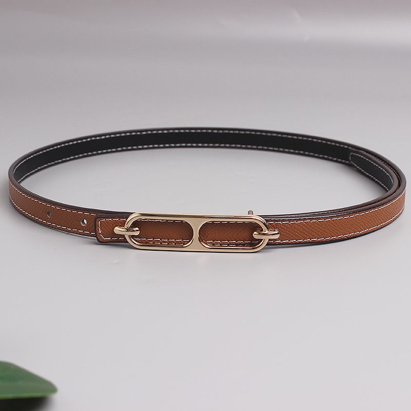 Women's belt, women's decoration, skirt, simple and versatile, double-sided belt, women's jeans, pure cowhide, gray fine summer_voghion.com