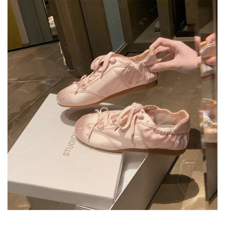 Schaffell Version Ballett Stil Süße Mädchen Runde Kopf Satin Sport Schuhe Bogen Freizeit_voghion.com