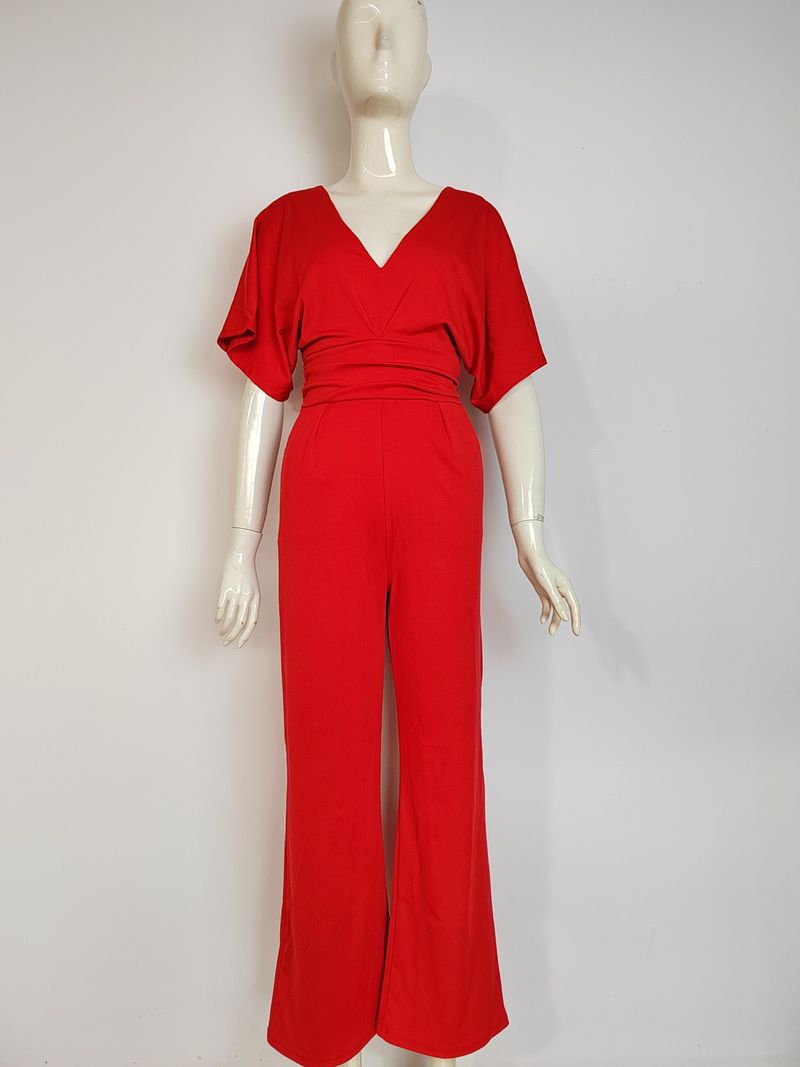 Damesjurk Jumpsuit Hot Sale Diepe V-broek met hoge taille en wijde pijpen_voghion.com