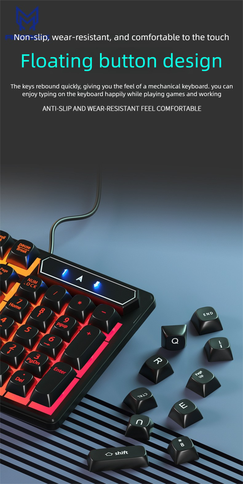 Moken Private Model Wired Gaming Keyboard With Lighting, Mechanical Feel, Good For Typing, Office Gift_voghion.com