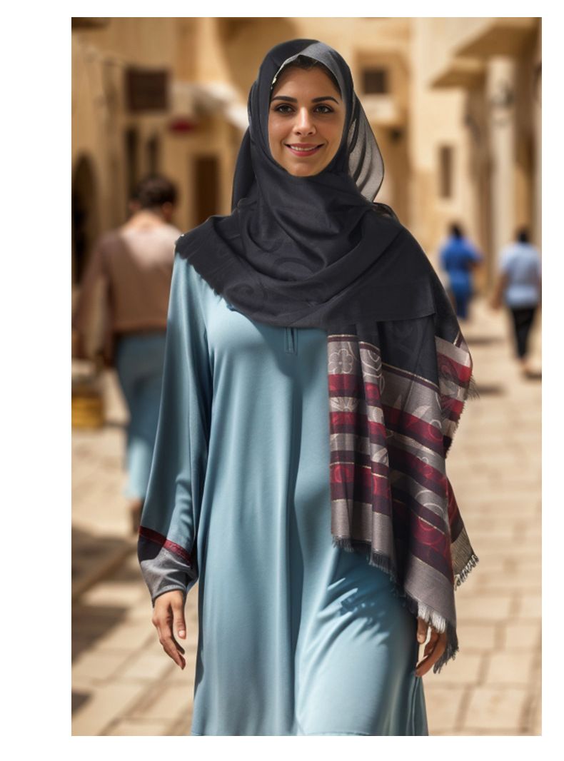 Striped Gauze Ethnic, Hijab, Multifunctional Sunscreen, Silk Scarf, Generous Towel, Women's_voghion.com