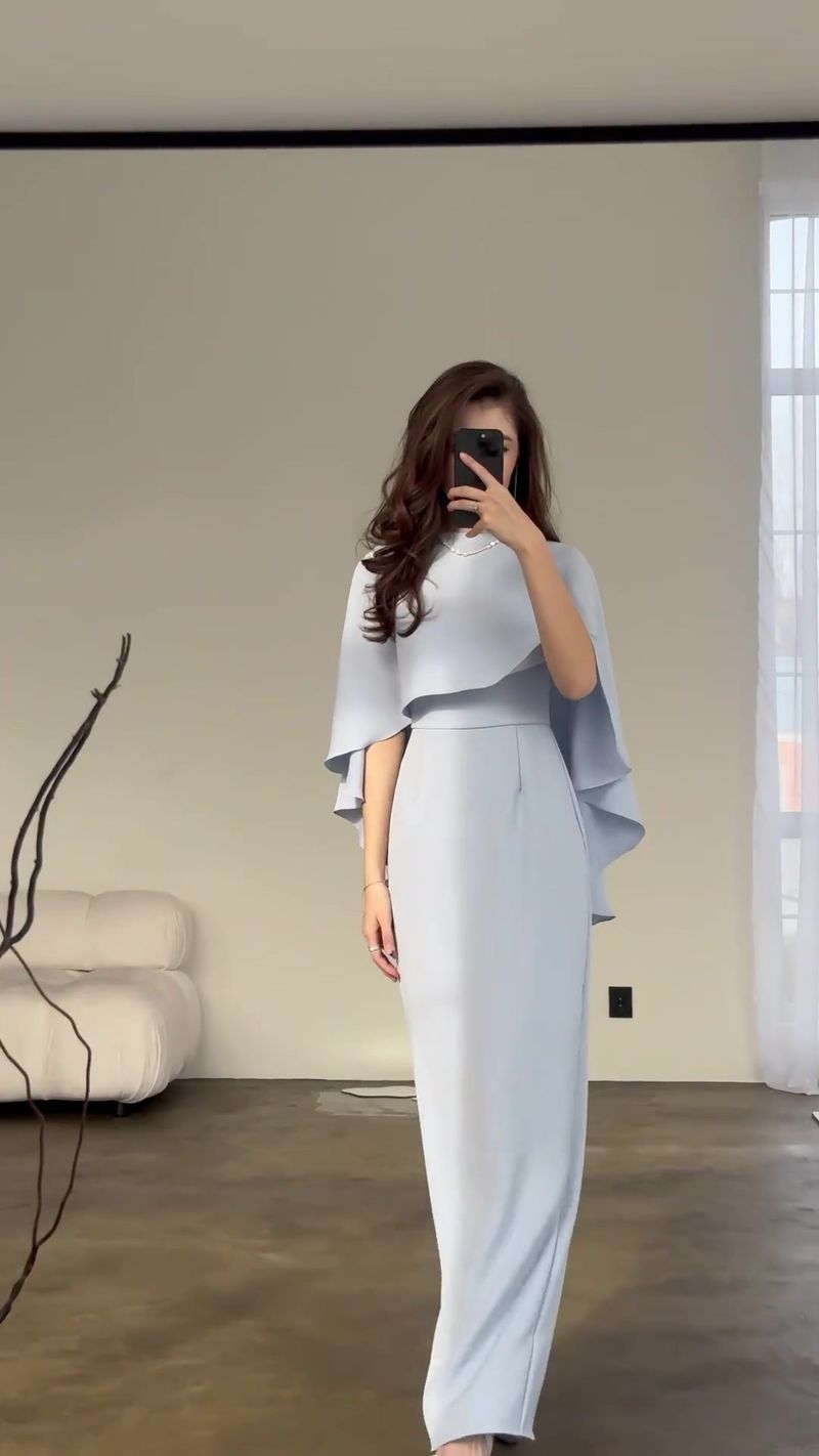 Abbigliamento da donna Nuovo abito a maniche lunghe con scialle in raso tinta unita e vita alta_voghion.com