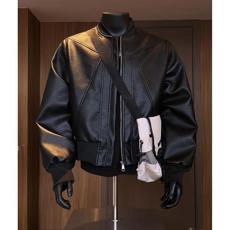 Men’s Vintage Cracked PU Leather Jacket – Retro Biker Style With Ribbed Hem Windproof & Abrasion-Resistant, Short-Length Design_voghion.com