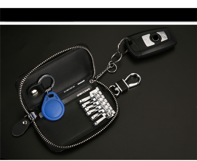 2024 Men's New Genuine Cowhide Car Keycase Men's and Women's Cowhide Keychain Large Capacity Zipper Key Card Bag_voghion.com