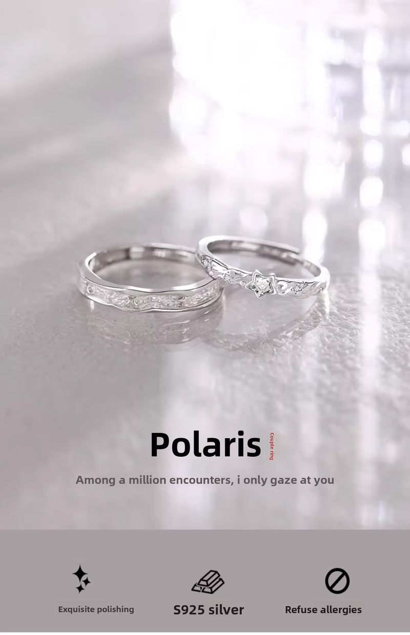 S925 Sterling Silber Nordstern-Paarringe für Damen und Herren, hochwertiger Luxus-Schmuck: Verstellbare offene Ringe_voghion.com