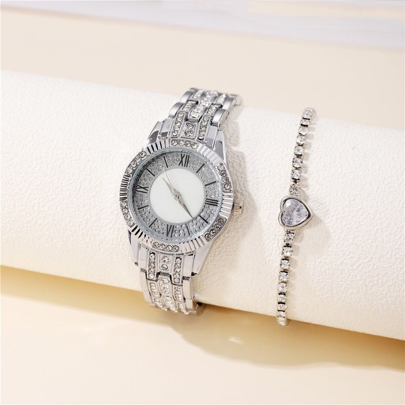 Diamanten besëtzt Damen réimesche Stol Rimm Luxus Moud Kaddoskëscht Auer Bracelet zweedeeleg Quartz Auer_voghion.com