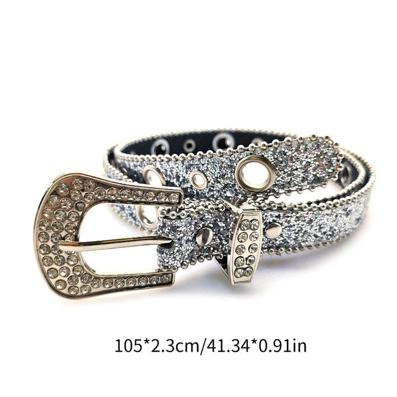 HOT Delicate Adjustable Buckle Woman Haruku Full Sequins Waist Belts Cowgirl Y2k Girls Belt for Jeans Men Y1UA_voghion.com
