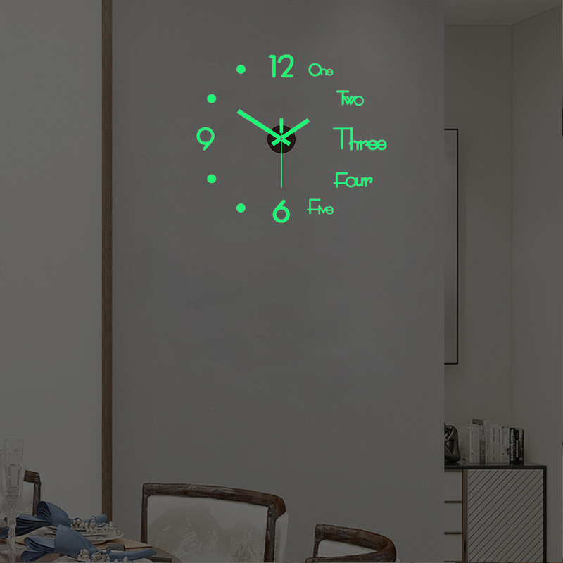 Sienas pulkstenis 3D DIY Moderns dizains Lieli kvarca pulksteņi Modes Pulksteņi Uzlīmes Dzīvojamā istaba Mājas dekors Horloge Gaismas Bezrāmju_voghion.com