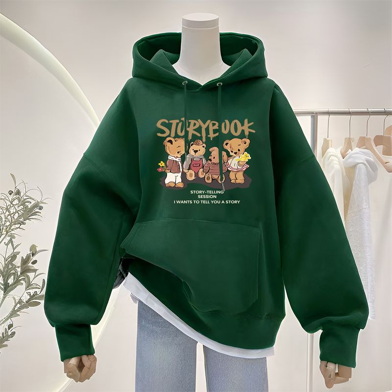 Double layered Heavy Industry Autumn Loose Shoulder Cartoon Vitality Temperament Hoodie Women's Wear with Thick Veet_voghion.com