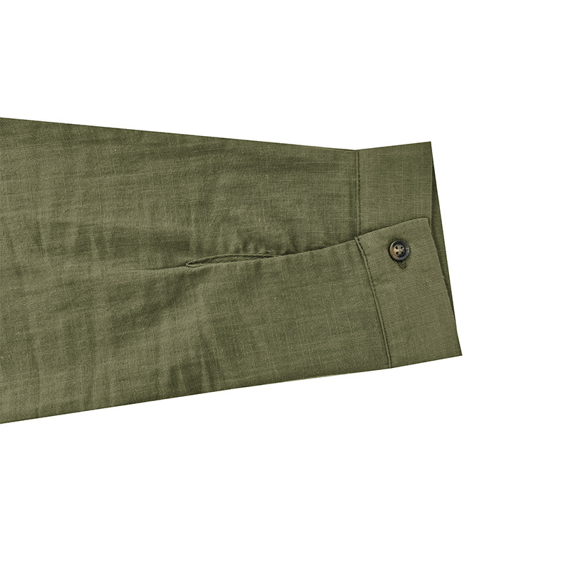 Herbst- und Winterhemd aus Baumwolle und Leinen, langärmeliges Henry-Kragenoberteil für den Außenhandel, lockeres Leinenhemd für Herren_voghion.com