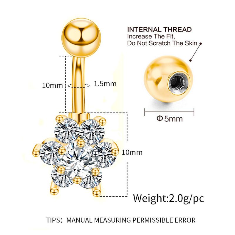 Nuovo anello dritto in acciaio inossidabile tempestato di diamanti, fiore di zircone, accessorio per piercing all'ombelico_voghion.com