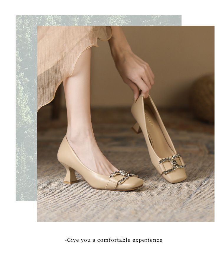 6388-3 Stiletto con punta quadrata in stile francese 2025 Primavera Autunno Nuove comode fibbie in metallo Tacchi alti alla moda per le donne_voghion.com