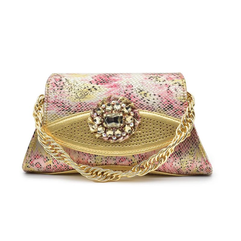 The party match high heeled diamond round toed fish mouth back slip buckle sandals with diamond handbag set is fashionable and versatile_voghion.com