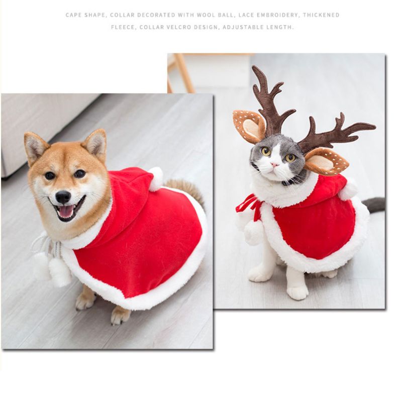 Cat Christmas Dress Little Red Riding Hood Cloak Cloak Pet baby cat Christmas New Year cloak puppy dog hat_voghion.com