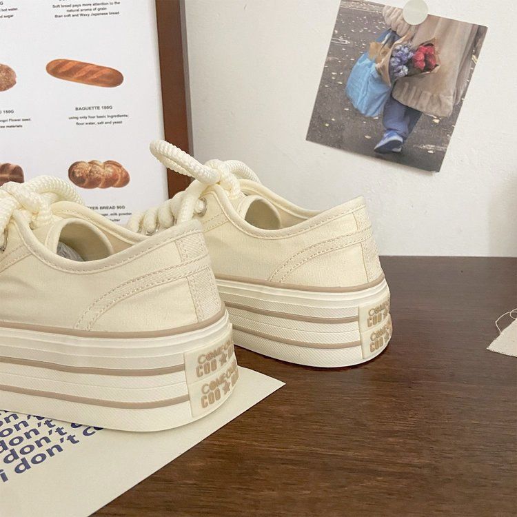 Cream thick soled canvas for women's thin spring/summer new Instagram trendy niche Korean version big head sponge cake_voghion.com