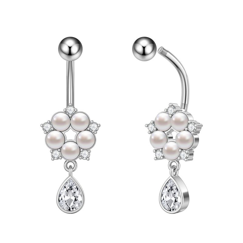 Piercing per ombelico da donna in acciaio inossidabile con zircone, catena a farfalla, occhio di cavallo, fiore a cinque foglie, fibbia per ombelico_voghion.com