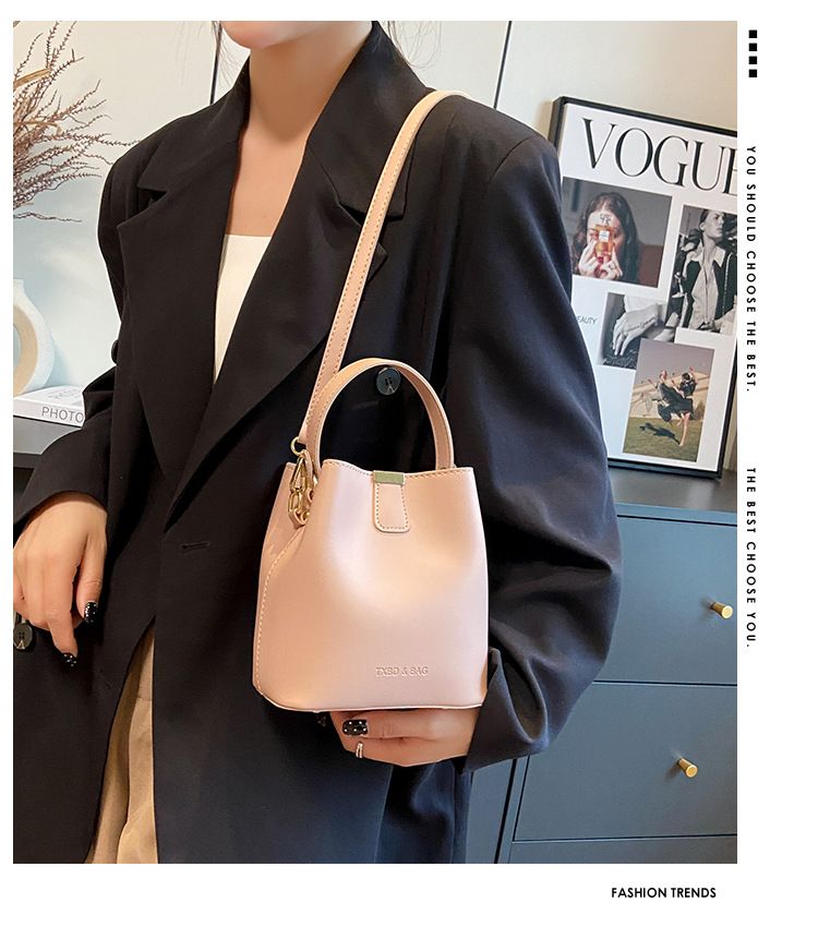 Borsa a secchiello da donna, alla moda, semplice, popolare, grande capacità, a tracolla singola, con apertura obliqua, portatile._voghion.com