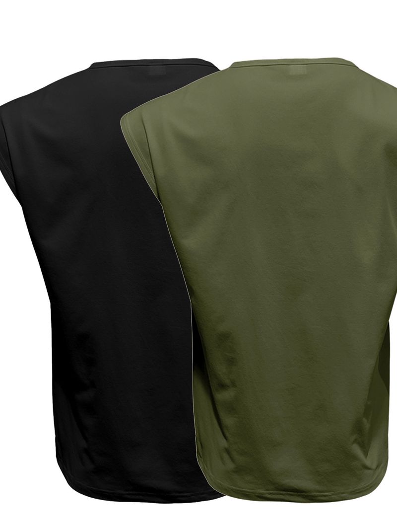 Men's Summer New Sleeveless Vest Two-Piece Set Casual Loose Solid Color Thin Tank Top_voghion.com