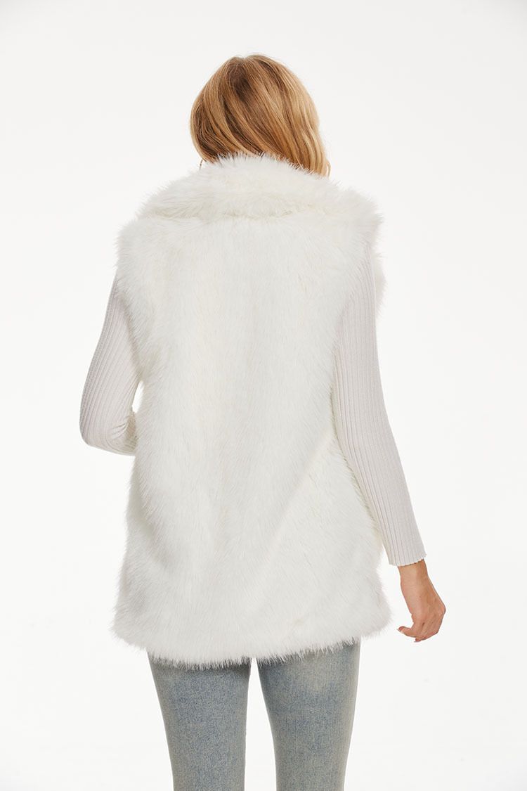 Damen neue Pelzimitation Fuchspelz Pelzweste Reversweste mittellange Kunstpelz Damenweste zum Warmhalten_voghion.com