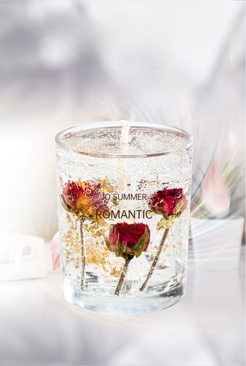 Duftkerze mit ätherischem Öl, Geleewachs, echte Blume, hochwertiges Damen-Schlafzimmer, lang anhaltendes Duft-Ornament-Set_voghion.com
