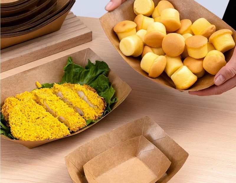 Arroz con pollo frito sin doblar Kraft Open Boat, chips de flores, caja de refrigerio, bandeja de papel, bandeja para barbacoa_voghion.com