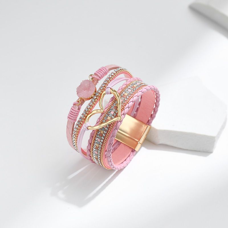 Set di bracciali a strati bohémien - Bracciale rigido regolabile a cuore aperto e catena con perline_voghion.com