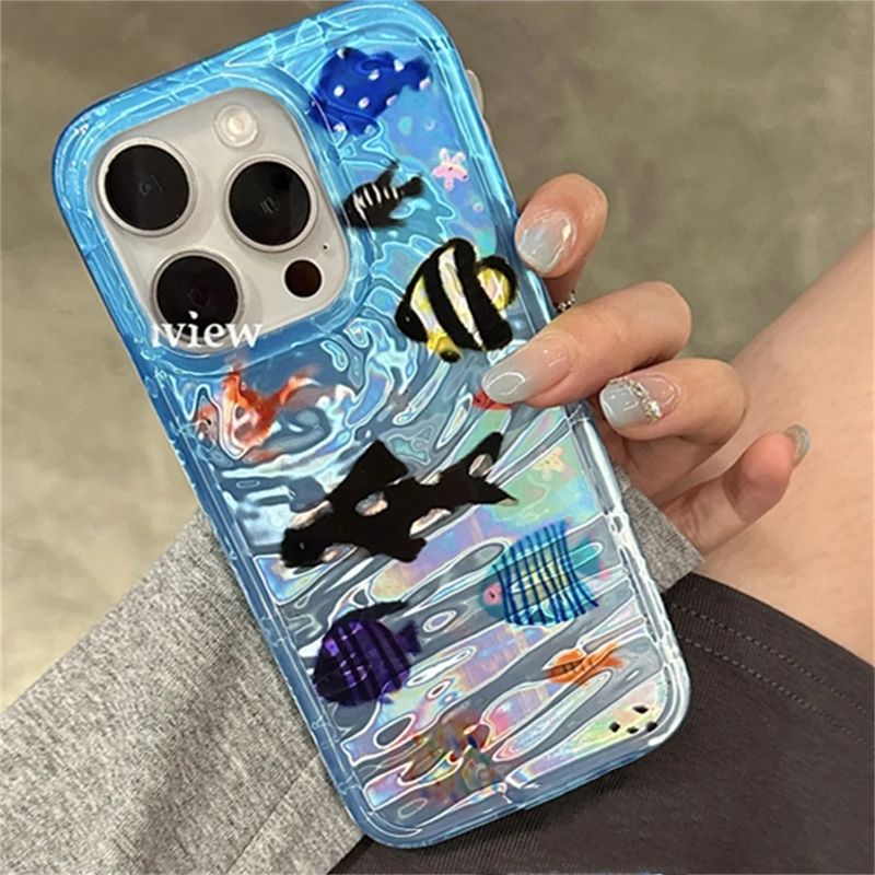 Cartoon Aquarium Ocean Fish Animal Phone Case For IPhone 16 15 13 14 12 Pro Max 11 INS Summer Water Lovely Soft Bumper_voghion.com