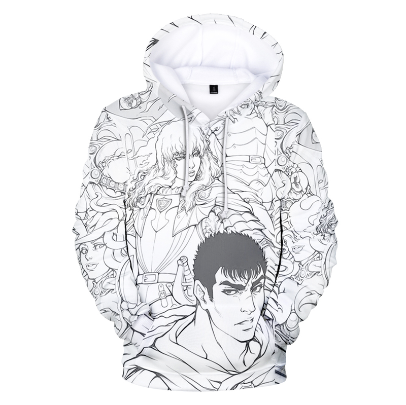 Felpe con cappuccio autunno 3D Comic Berserk Felpe da uomo Donna Pullover unisex Moda Felpa con cappuccio per bambini Casual Ragazzi Nero_voghion.com