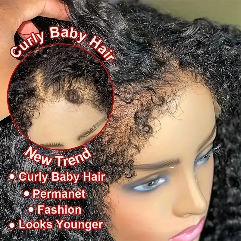 Kinky Curly Swiss Lace Frontal Human Hair Wig PrePluck Natural Hairline For Women Brazilian Remy Hair_voghion.com
