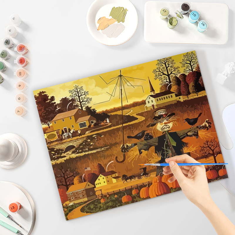 RUOPOTY Abstract Paint By Numbers Handmade Decorative Paintings Scarecrow Farmland Scenery Home Decor Unique Gift_voghion.com