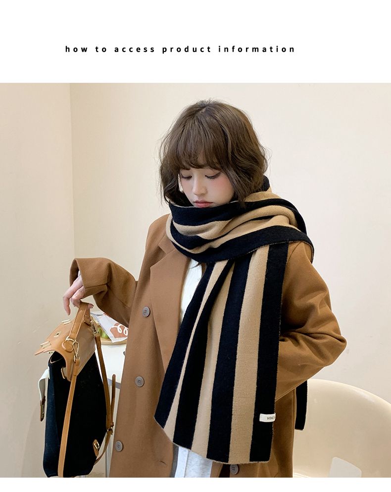Koreanische version neue kontrast gestreiften gestrickte frauen herbst winter studenten, warm und vielseitig, hals schutz für_voghion.com