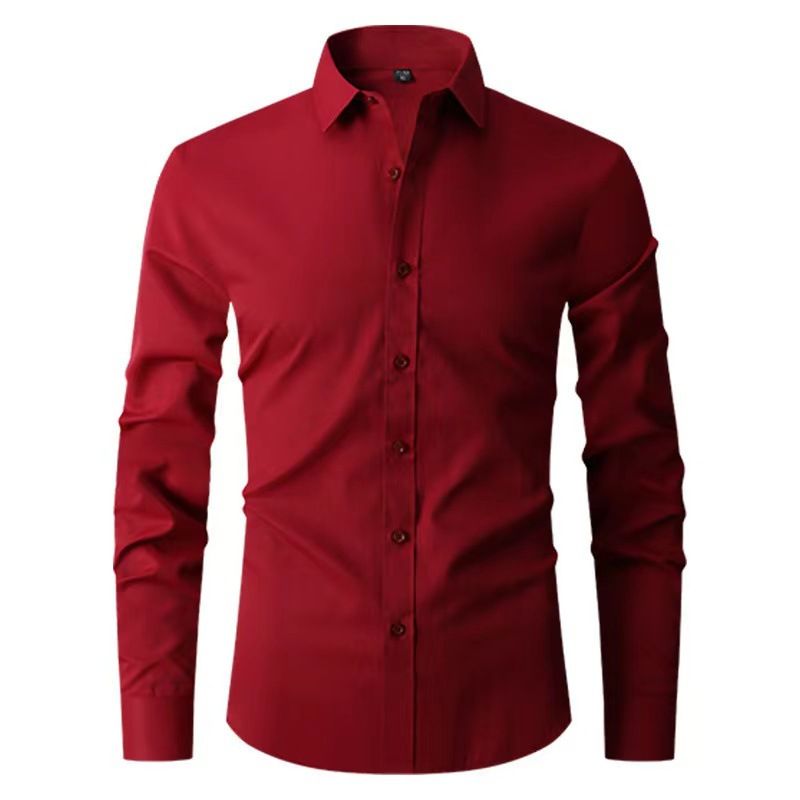 Korean Style Slim Fit Stretch Men's Simple Business Thin Shirt Men_voghion.com