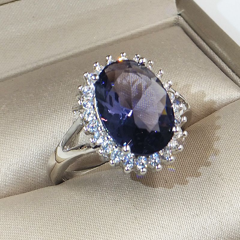 Novos acessórios anel feminino de zircônia oval azul royal com vários diamantes reto_voghion.com