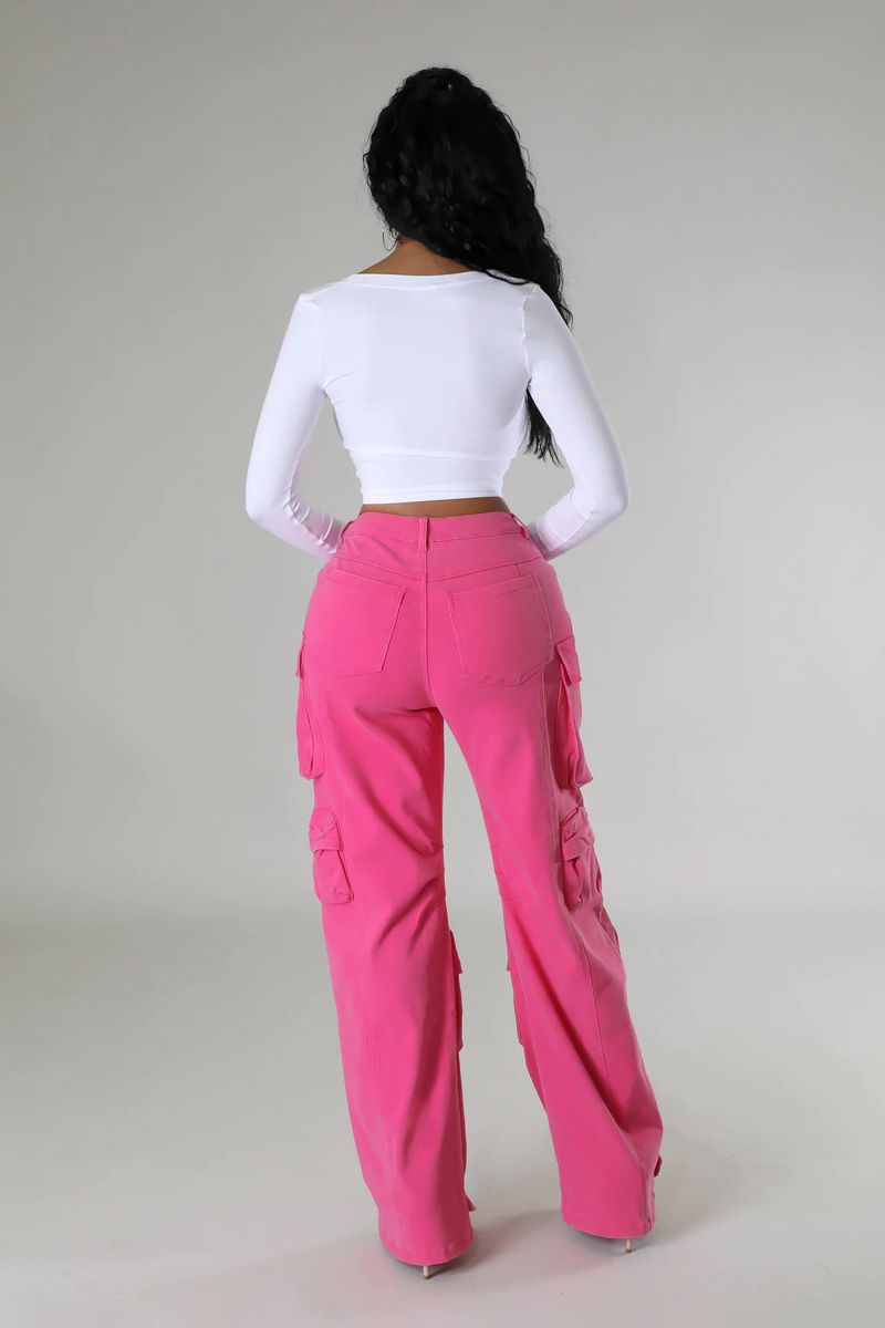 Damenbekleidung Bonbonfarbene Multi-Bag-Hosen_voghion.com